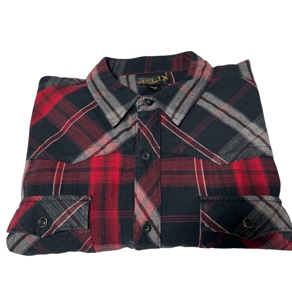 HELIX Western Red Black Plaid Long Sleeve Button Down Men's Shirt Size L - Picture 13 of 16